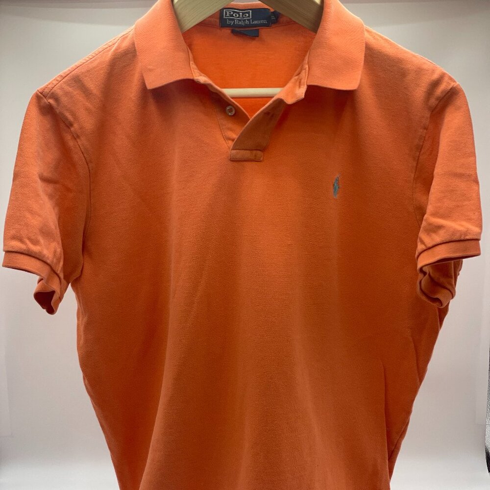Polo Ralph Lauren Men's Orange Polo with Green Logo, Extra Large Custom Fit